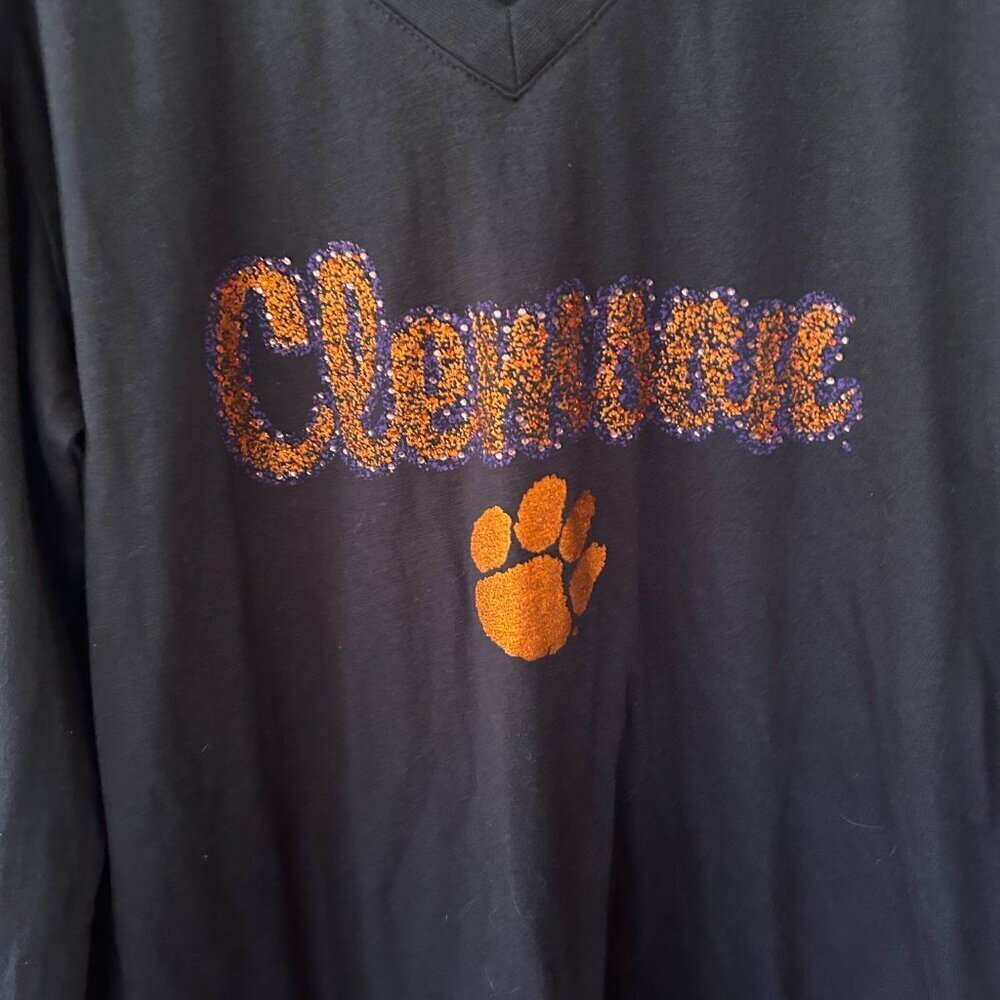 Clemson University Tigers‎ Long Sleeve T-shirt Womens XL V-neck Bedazzled FLAW - Picture 2 of 5